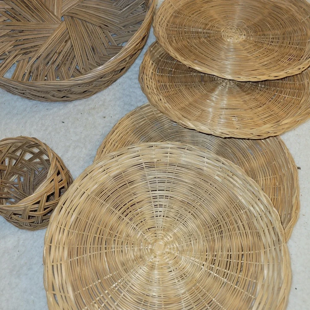 Vintage Wicker Basket Set Handwoven Rattan Trays Bowls Rustic Boho‎ Decor